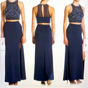 Sequin Hearts Two- Piece Beaded Halter with solid skirt